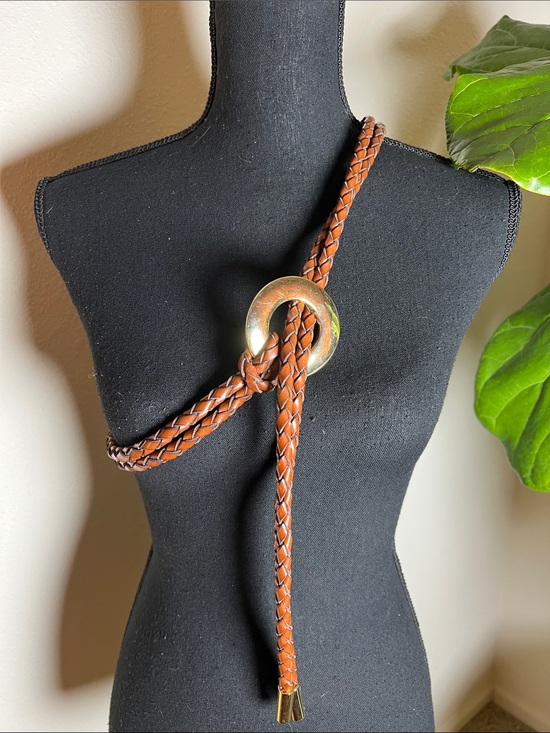 ESCADA Women’s Vintage Adjustable Braided Leather Goldtone O-Ring Belt main image 11